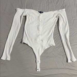 Off-Shoulder White Ribbed Bodysuit